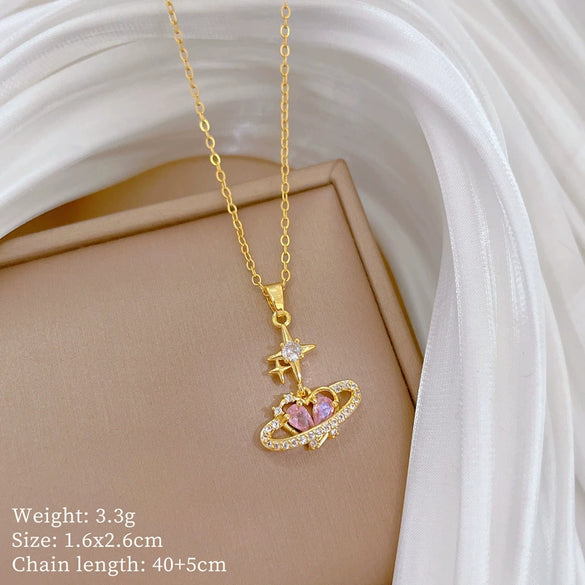 Titanium Steel Copper Geometric Microinlaid Diamond Necklace Unisex