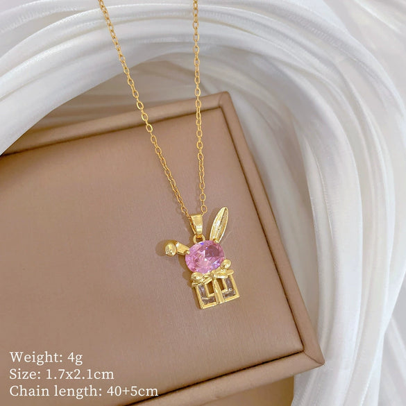 Titanium Steel Copper Geometric Microinlaid Diamond Necklace Unisex