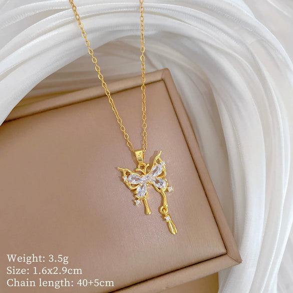 Titanium Steel Copper Geometric Microinlaid Diamond Necklace Unisex