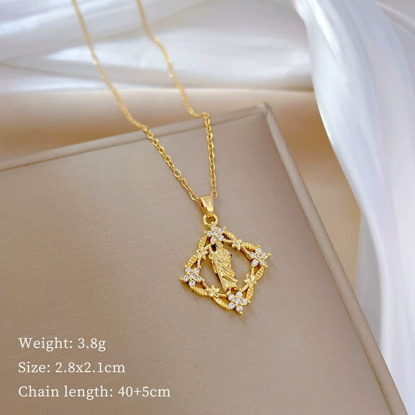 Titanium Steel Copper Geometric Microinlaid Diamond Necklace Unisex