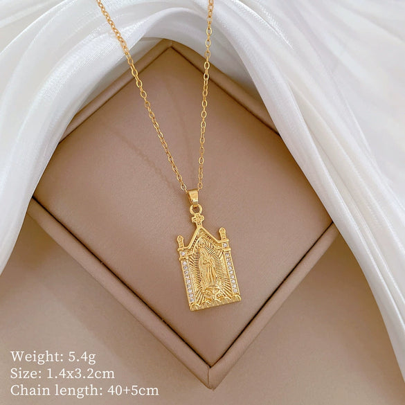 Titanium Steel Copper Geometric Microinlaid Diamond Necklace Unisex