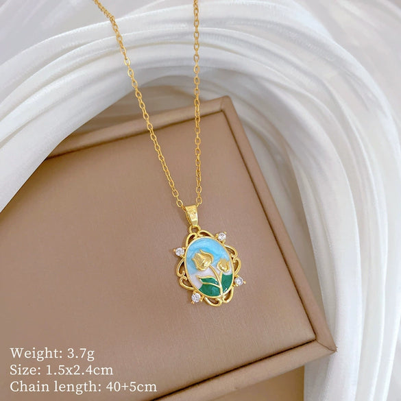 Titanium Steel Copper Geometric Microinlaid Diamond Necklace Unisex