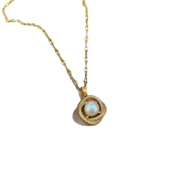Titanium Steel Copper Lip Chain Geometric Bird's Nest Pearl Cartoon Style Necklace Set With Diamonds Unisex
