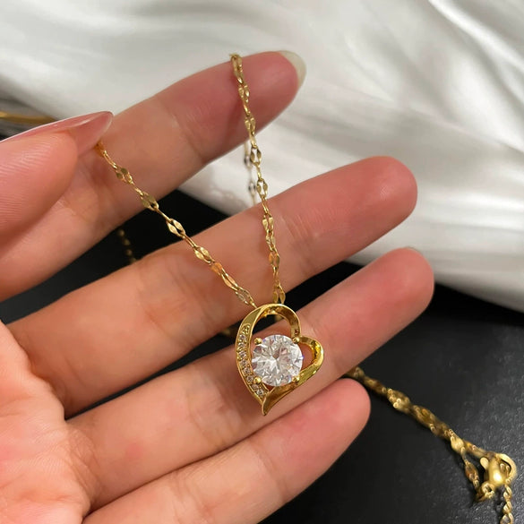 Titanium Steel Copper Microinlaid Love Necklace With Geometric Pattern And Cartoon Style For Women