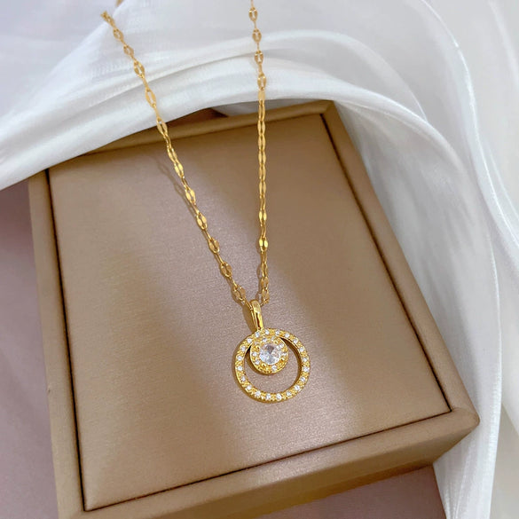 Titanium Steel Copper Pendant Cartoon Geometric Style Full Diamond Micropaved Zircon Necklace With Real Gold Electroplating