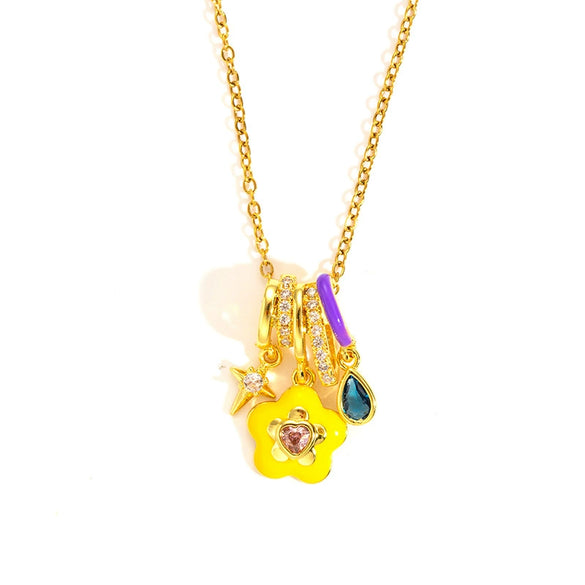 Titanium Steel Copper Pendant Necklace With Oil Dropping Flower Design For Women