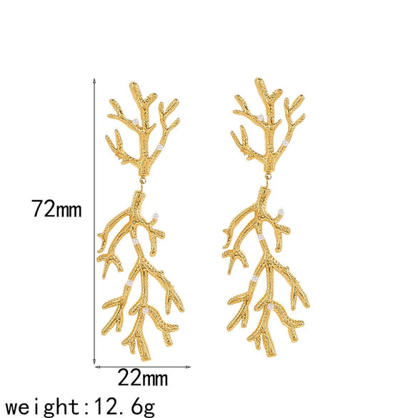 Titanium Steel Coralshaped Earrings With Flower Style Light Luxury Highend Sense