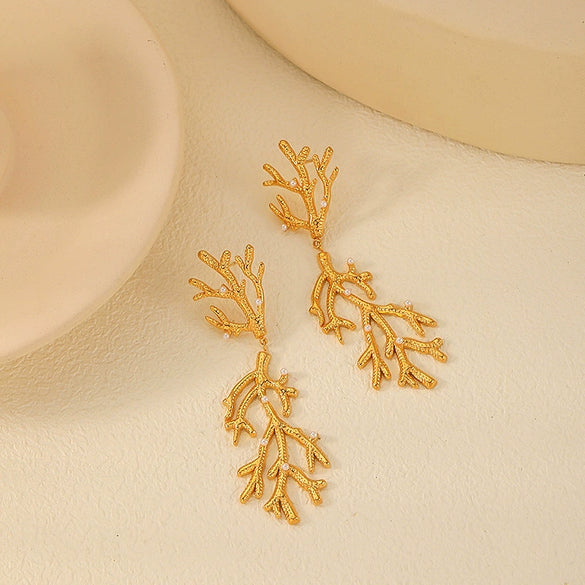 Titanium Steel Coralshaped Earrings With Flower Style Light Luxury Highend Sense