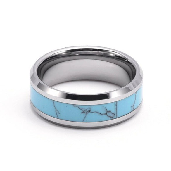 Titanium Steel Couple Ring Minimalist Style Inlaid With Jade