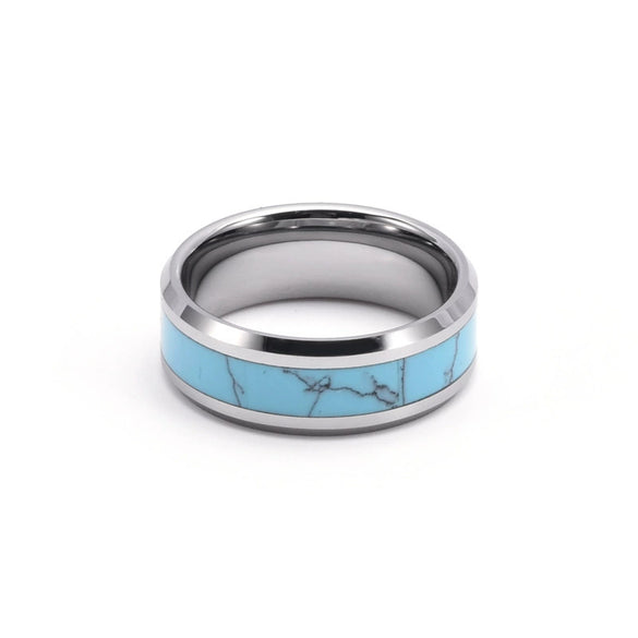 Titanium Steel Couple Ring Minimalist Style Inlaid With Jade
