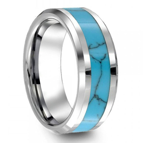 Titanium Steel Couple Ring Minimalist Style Inlaid With Jade