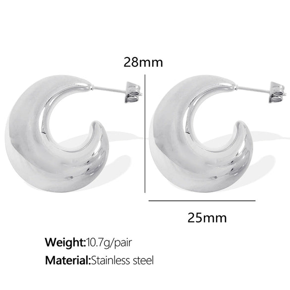316L Stainless Steel Crescent Hollow C Shaped Geometric Electroplated Women's Earrings
