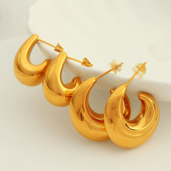316L Stainless Steel Crescent Hollow C Shaped Geometric Electroplated Women's Earrings