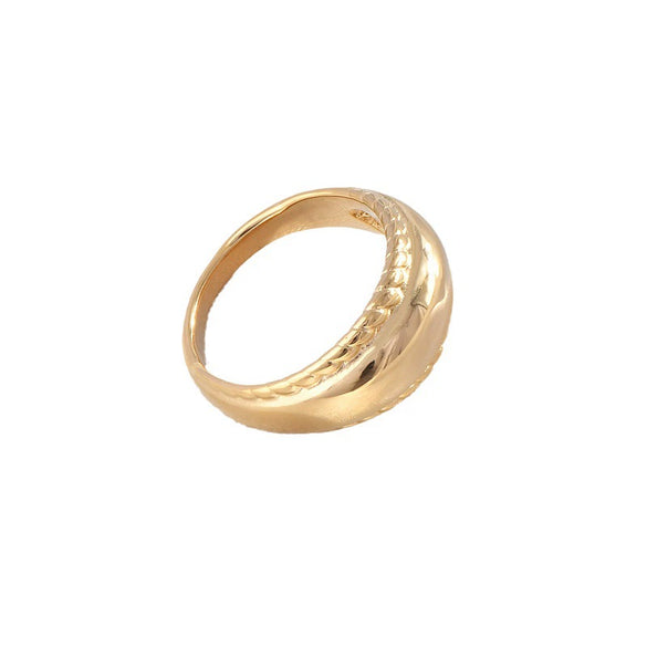 Titanium Steel Croissant Ring With Threaded Edge Geometric Design And Electroplating