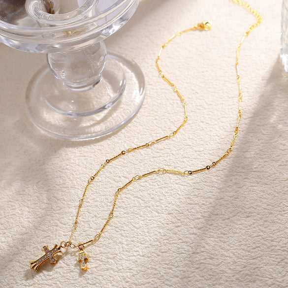 316L Stainless Steel Cross Clavicle Chain Fashion Necklace With Electroplating Design