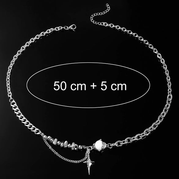 Titanium Steel Cross Clavicle Chain Jewelry With Geometric Pattern And Electroplating Design Unisex