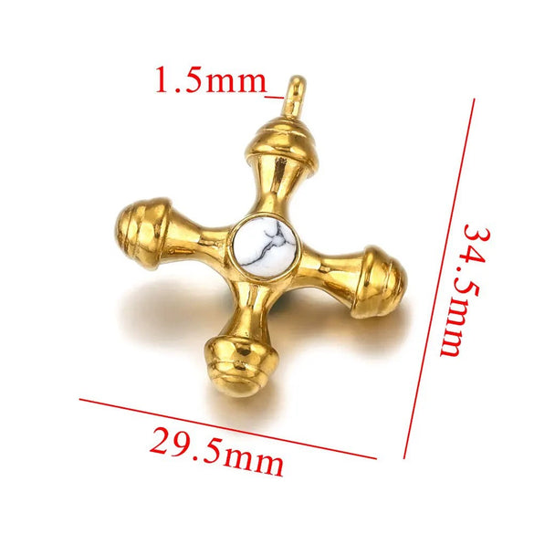 Titanium Steel Cross Pendant Clavicle Chain With Natural Tiger Eye Stone Light Luxury Retro Style