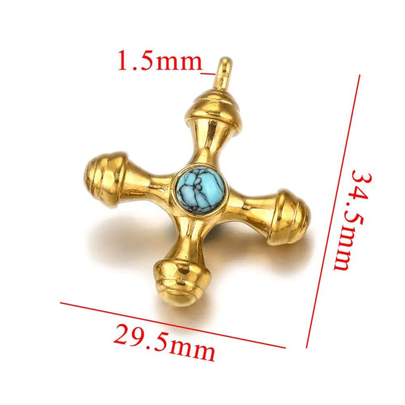 Titanium Steel Cross Pendant Clavicle Chain With Natural Tiger Eye Stone Light Luxury Retro Style