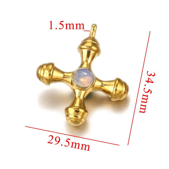 Titanium Steel Cross Pendant Clavicle Chain With Natural Tiger Eye Stone Light Luxury Retro Style