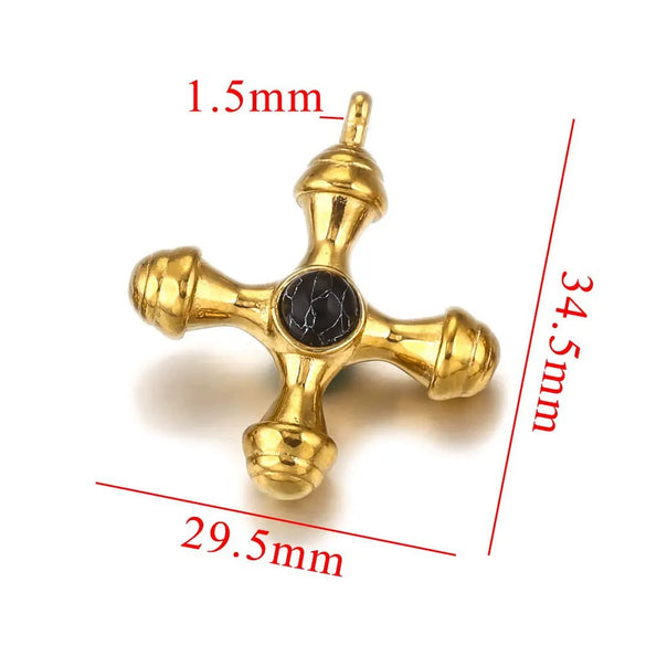 Titanium Steel Cross Pendant Clavicle Chain With Natural Tiger Eye Stone Light Luxury Retro Style