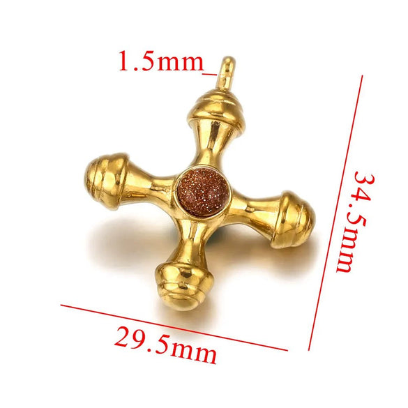 Titanium Steel Cross Pendant Clavicle Chain With Natural Tiger Eye Stone Light Luxury Retro Style