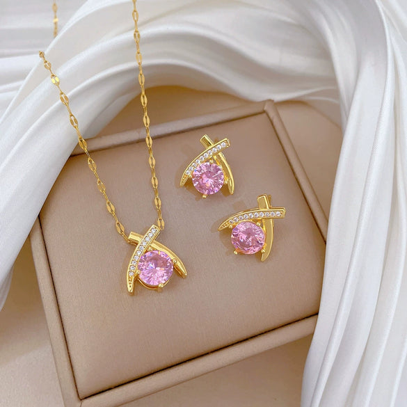 Titanium Steel Cross Water Drop Women's Jewelry Set With Geometric Pattern And Electroplating Treatment