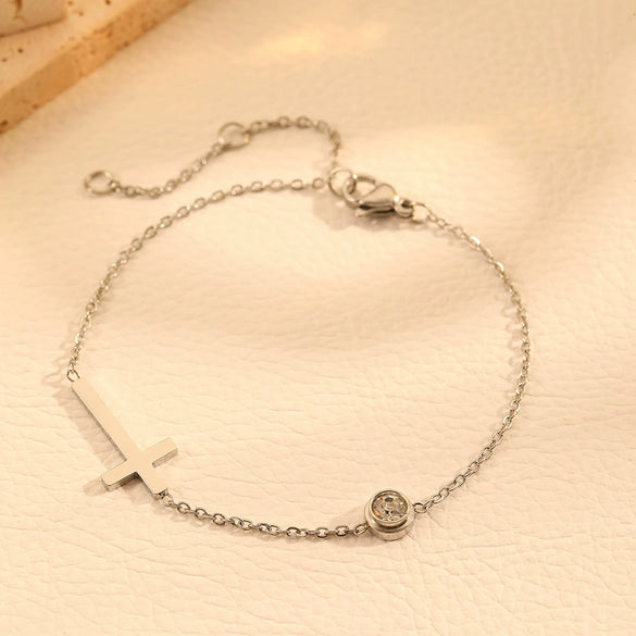 Titanium Steel Cross With Diamond Women's Anklet Jewelry