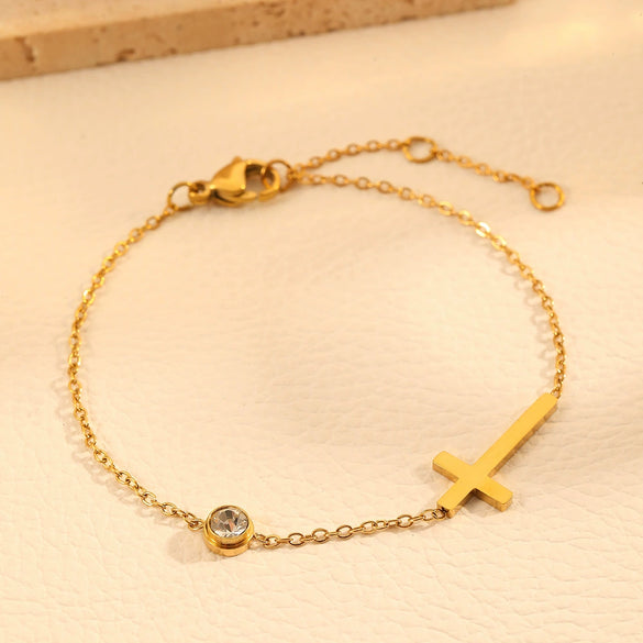 Titanium Steel Cross With Diamond Women's Anklet Jewelry