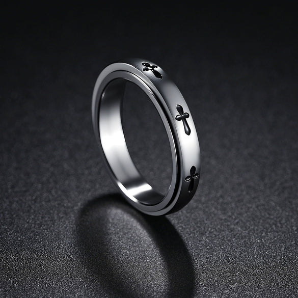 Titanium Steel Crossshaped Rotatable Stressreducing Ring With Animal And Zodiac Styling And Seiko Design For Women