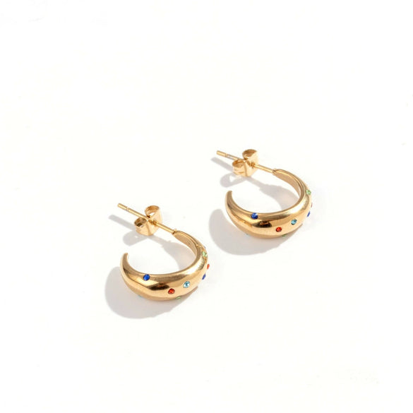 Titanium Steel Cshaped Color Zircon Electroplating Letters Numbers Text Earrings For Women