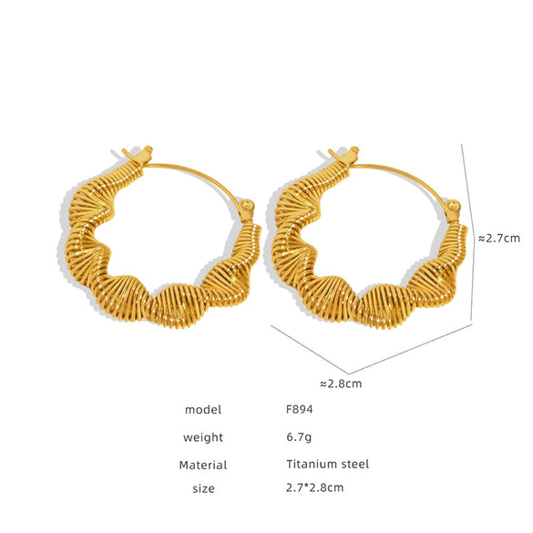 Titanium Steel Cshaped Retro Hollow Earrings With Geometric Design And Electroplating Treatment