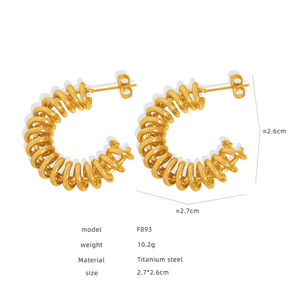 Titanium Steel Cshaped Retro Hollow Earrings With Geometric Design And Electroplating Treatment