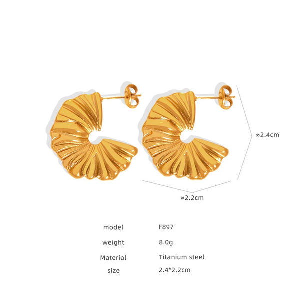 Titanium Steel Cshaped Retro Hollow Earrings With Geometric Design And Electroplating Treatment