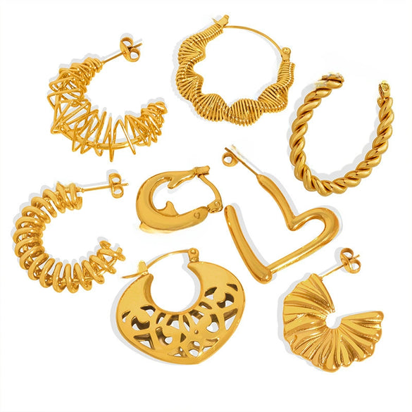 Titanium Steel Cshaped Retro Hollow Earrings With Geometric Design And Electroplating Treatment