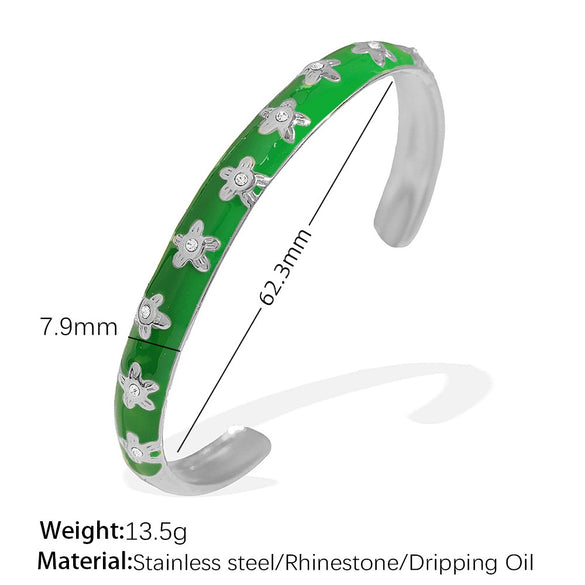 316L Stainless Steel Ctype Diamondencrusted Flower Oil Drop Bracelet For Girls Geometric Style Electroplated