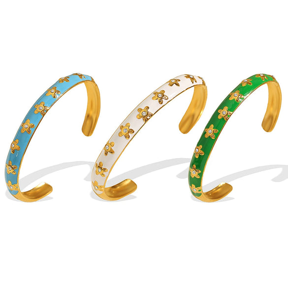316L Stainless Steel Ctype Diamondencrusted Flower Oil Drop Bracelet For Girls Geometric Style Electroplated