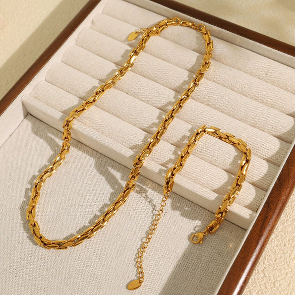 316L Stainless Steel Cuban Chain Bracelet And Necklace For Unisex Trendy And Simple Design With Electroplating