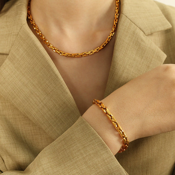 316L Stainless Steel Cuban Chain Bracelet And Necklace For Unisex Trendy And Simple Design With Electroplating