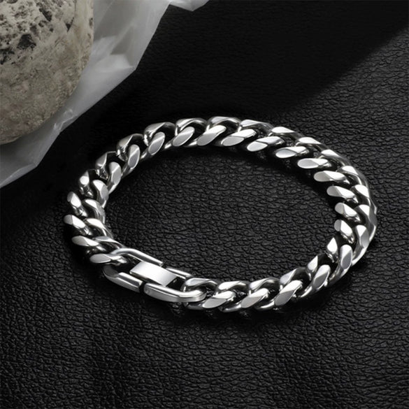 Titanium Steel Cuban Chain Bracelet Polished With Geometric And Cartoon Characters Pattern For Men