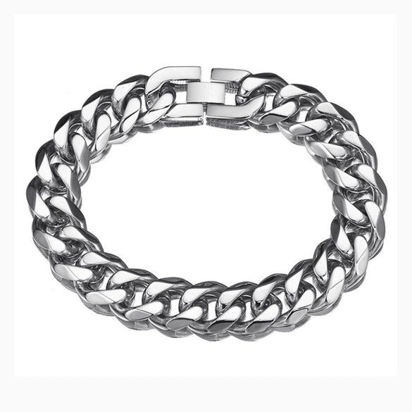 Titanium Steel Cuban Chain Bracelet Polished With Geometric And Cartoon Characters Pattern For Men