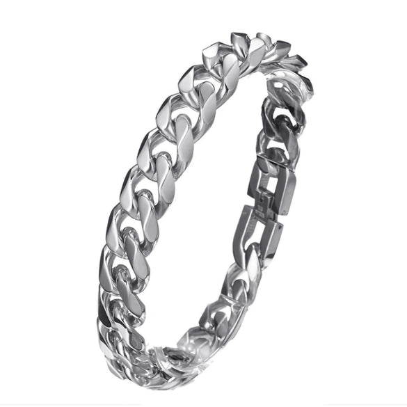 Titanium Steel Cuban Chain Bracelet Polished With Geometric And Cartoon Characters Pattern For Men