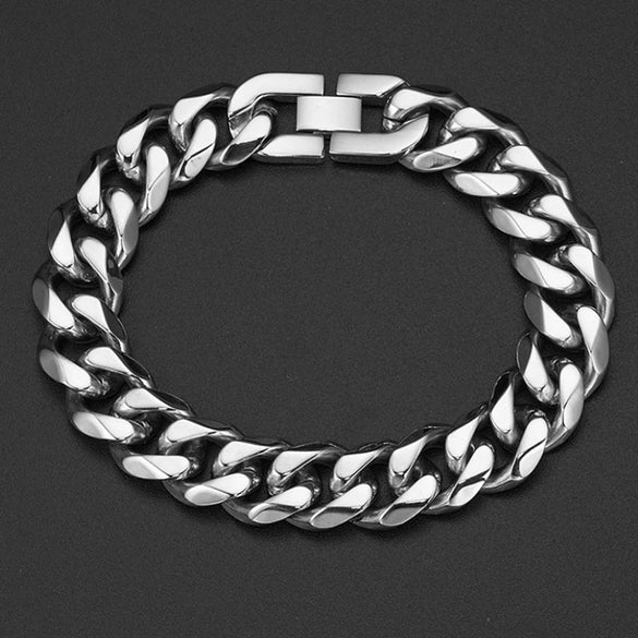 Titanium Steel Cuban Chain Bracelet Polished With Geometric And Cartoon Characters Pattern For Men