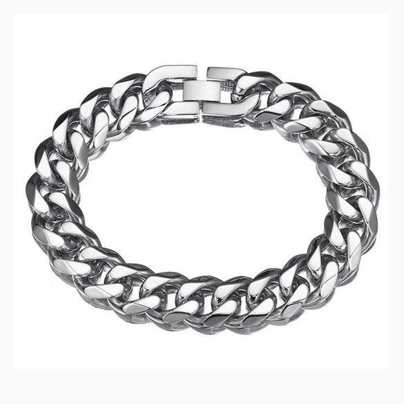 Titanium Steel Cuban Chain Bracelet Polished With Geometric And Cartoon Characters Pattern For Men