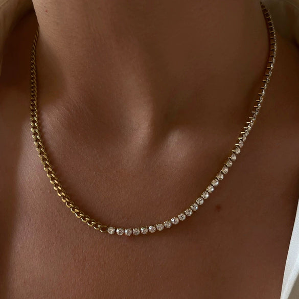 Titanium Steel Cuban Chain Multilayer Stacked With Geometric Pattern And Furnace Vacuum Plated 18K Gold Color Preservation And Diamond Design