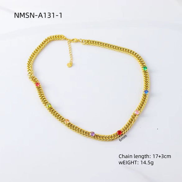 Titanium Steel Cuban Chain Necklace With Geometric Pattern Electroplated For Women