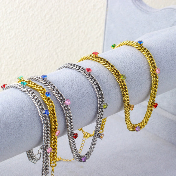 Titanium Steel Cuban Chain Necklace With Geometric Pattern Electroplated For Women