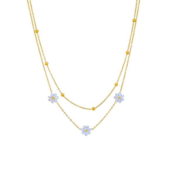 Titanium Steel Daisy Butterfly Double Layer Hip Hop Overlapping Clavicle Chain Necklace With Geometric Pattern And Vacuum Electroplating In Furnace For Women