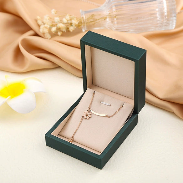 Titanium Steel Daisy Tassel Women's Necklace With Mixed Gem Inlay And Geometric Pattern Electroplated