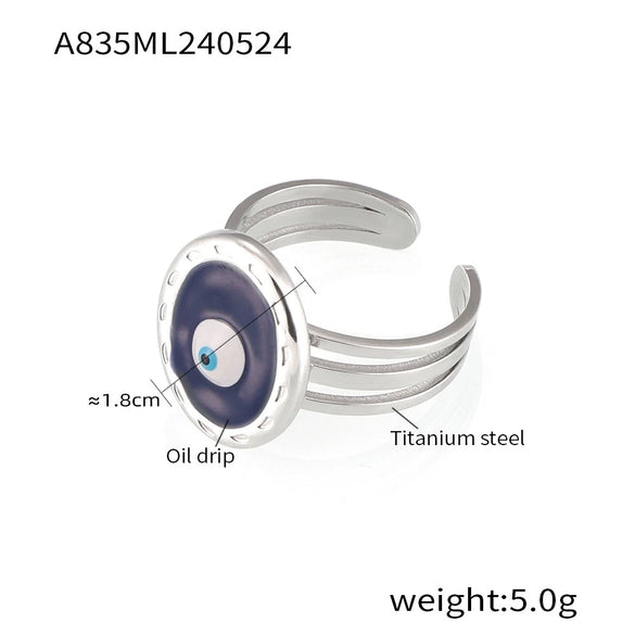 316L Stainless Steel Devil's Eye Geometric Styling Ring With Oil Dropping Design And Electroplating