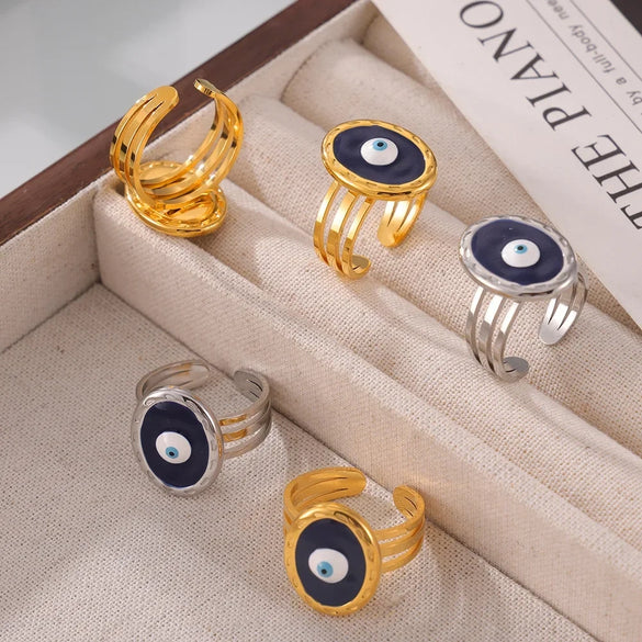 316L Stainless Steel Devil's Eye Geometric Styling Ring With Oil Dropping Design And Electroplating